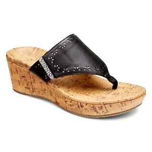 Vionic Women's Leather Platform Toe Post Sandals Anitra Black Size 10 Shoes